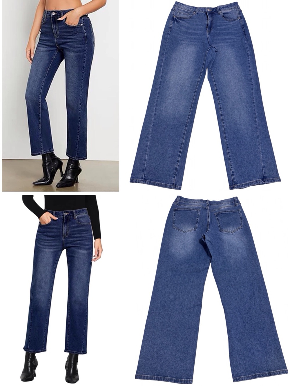 Lookbook High Waist Jean Straight Leg Ankle Length Pants Classic Blue Large